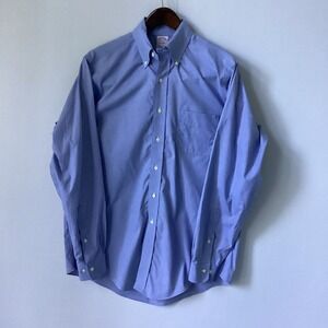 Brooks Brothers Shirt Mens 15 1/2 Blue White Check Cotton Business Academia